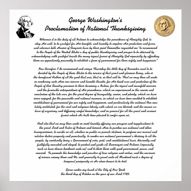 Erklärung von George Washington zum Tag des Ernted Poster (Vorne)