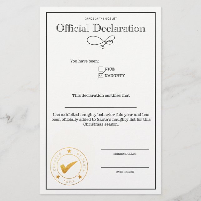 Erklärung zur Santa-Naughty-Liste (Vorderseite)