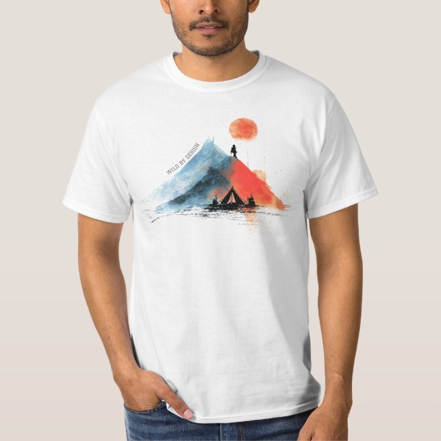 Erkunde die Gipfel – Abstrakter Berg & Lagerfeuer T-Shirt (Vorderseite)