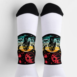 Erkunde jenseits der Sterne Retro Weltraum-Abenteu Socken