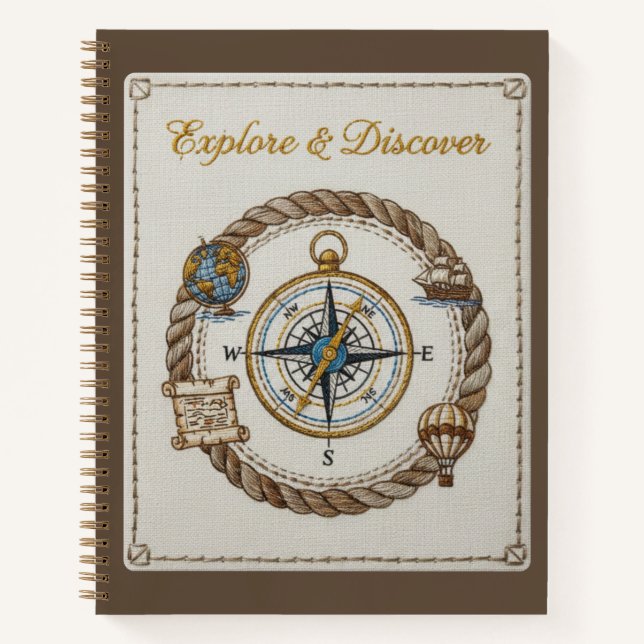 Erkunden & Entdecken Bestickter Nautilus-Kompass Notizbuch (Vorderseite)