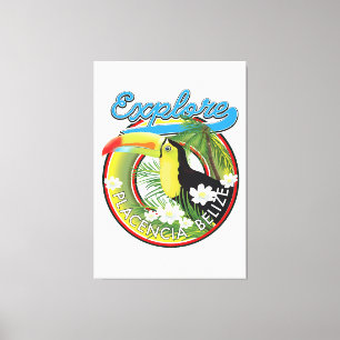 Erkunden Sie das Placencia Belize Reise Logo Leinwanddruck