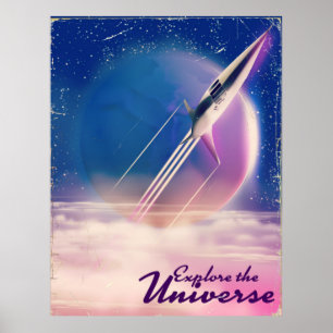 Erkunden Sie das Universum Vintage-Weltraumplakat Poster