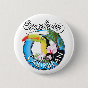 Erkunden Sie den karibischen Reiseaufkleber. Button