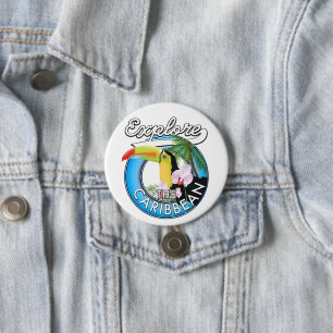 Erkunden Sie den karibischen Reiseaufkleber. Button