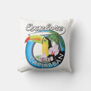 Erkunden Sie den karibischen Reiseaufkleber. Taste Kissen