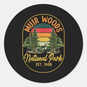 Erkunden Sie die Natur in Muir Woods Est 1908 Nati Runder Aufkleber