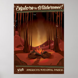 Erkunden Sie die Wildnis! Campingfeuerplakat Poster