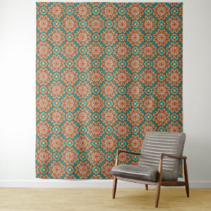 Erkunden Sie lebendige florale Motive im geometris Wandteppich