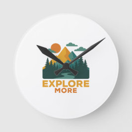 Erkunden Sie mehr - Retro Mountain & Forest Advent Runde Wanduhr