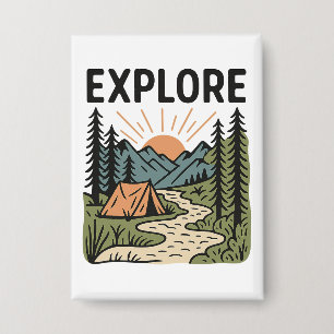 Erkunden Sie Outdoor-Abenteuer-Camping-Wandern Button