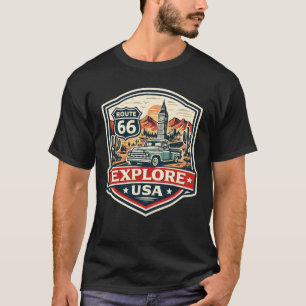 Erkunden Sie USA Route 66 Vintage Road Trip Abzeic T-Shirt