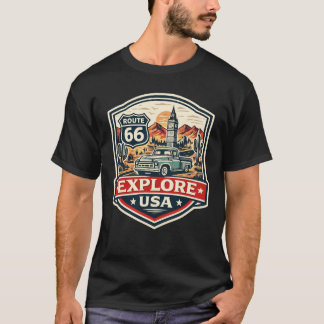 Erkunden Sie USA Route 66 Vintage Road Trip Abzeic T-Shirt