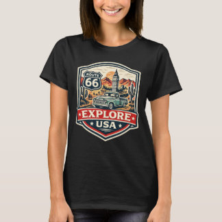 Erkunden Sie USA Route 66 Vintage Road Trip Abzeic T-Shirt