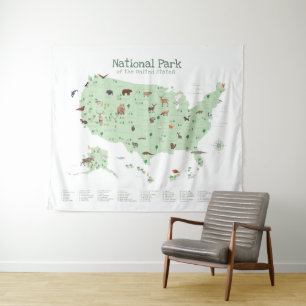 Erkundung des Kinderzimmers "National Park Map Woo Wandteppich