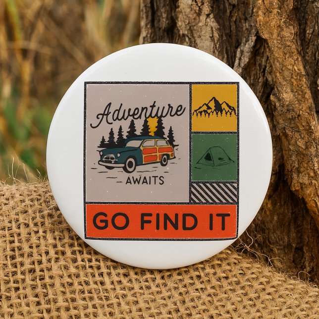 Erlebnis auf Reisen: Go It Retro Camping Reisen Button (Von Creator hochgeladen)
