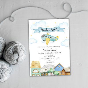 Erlebnis erwartet Aviator Airplane Baby Shower Einladung