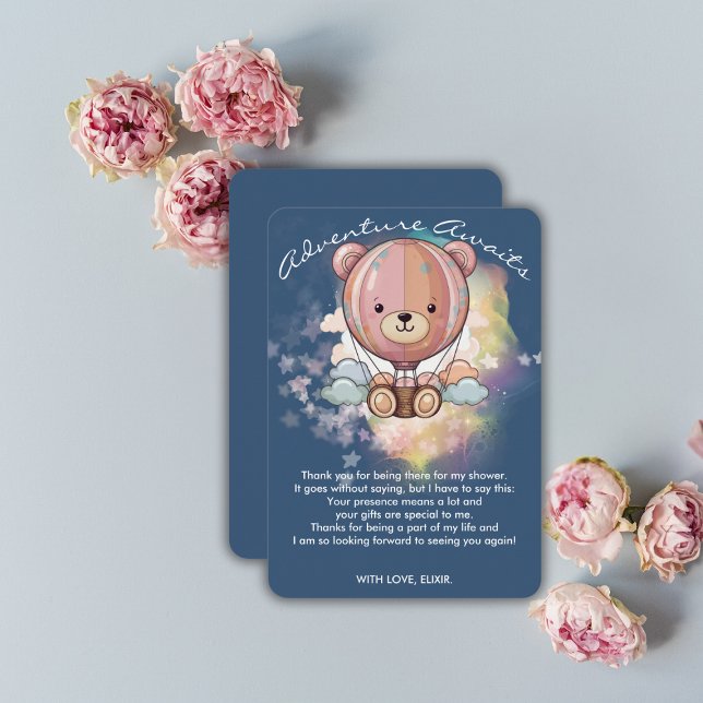 Erlebnis erwartet Bear Hot Air Ballon Babydusche Dankeskarte (Von Creator hochgeladen)