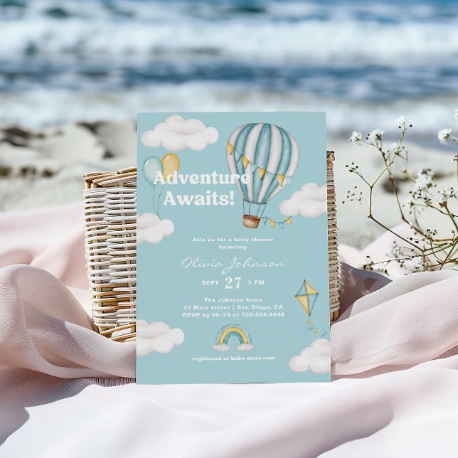 Erlebnis erwartet Blue Hot Air Ballon Baby Dusche Einladung (Von Creator hochgeladen)