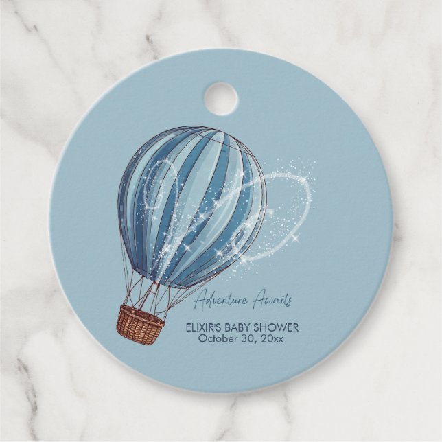 Erlebnis erwartet Blue Hot Air Ballon Baby Dusche Geschenkanhänger (Vorderseite)