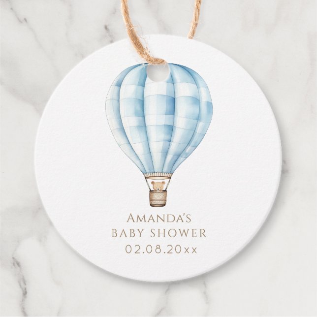 Erlebnis erwartet Blue Hot Air Ballon Baby Dusche Geschenkanhänger (Vorderseite)
