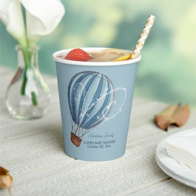 Erlebnis erwartet Blue Hot Air Ballon Baby Dusche Pappbecher (In Situ)