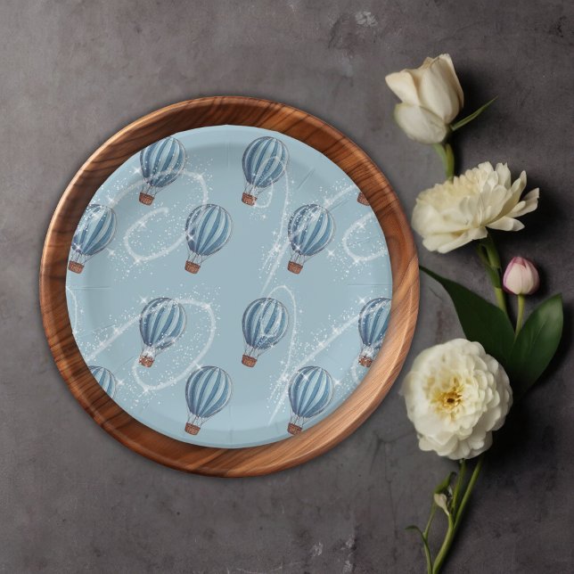 Erlebnis erwartet Blue Hot Air Ballon Baby Dusche Pappteller (Von Creator hochgeladen)