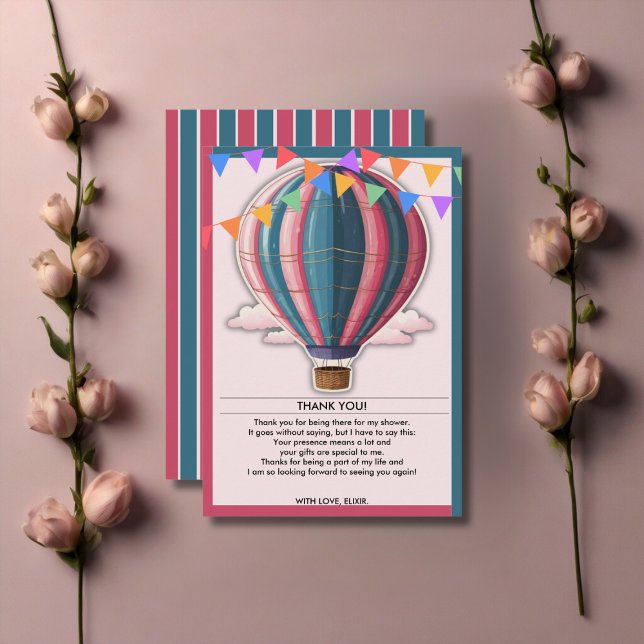 Erlebnis erwartet festliche Blue Pink Baby Dusche Dankeskarte (Von Creator hochgeladen)