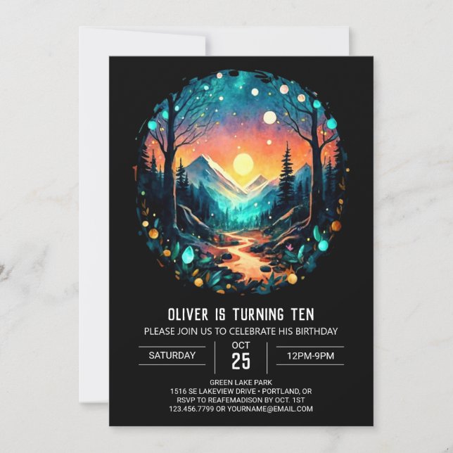 Erlebnis erwartet Glühwürmchen in den Wald zum Geb Einladung (Vorderseite)