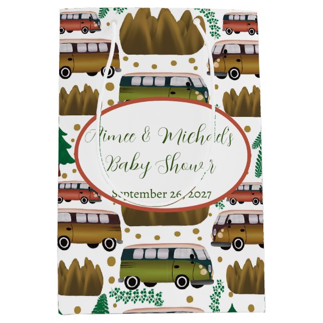 Erlebnis erwartet: Neutrale Baby-Dusche für Geschl Mittlere Geschenktüte (Vorderseite)