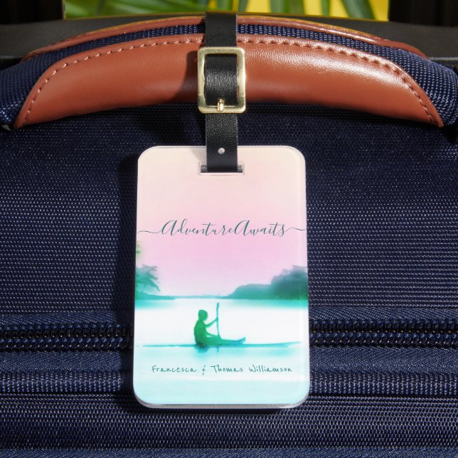 Erlebnis erwartet Pink Blue SUP Reise für Paar Gepäckanhänger (Vorderseite Insitu 2)