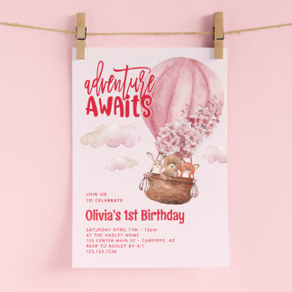 Erlebnis erwartet Rosa und Rot 1. Geburtstag Einladung