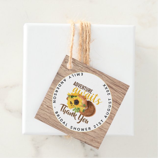 Erlebnis erwartet Rustikales Sonnenblumen-Brautpar Geschenkanhänger (Beispiel)