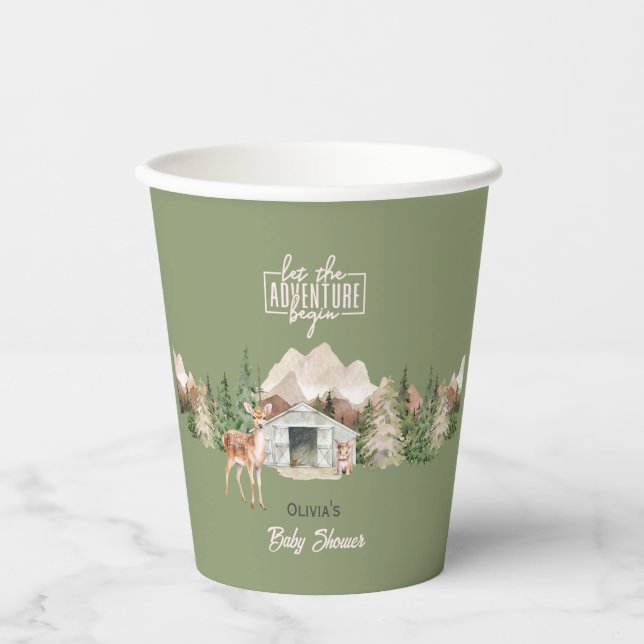 Erlebnis erwartet Sage Green Mountain Baby Dusche Pappbecher (Vorderseite)