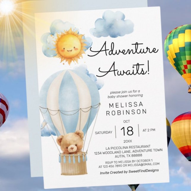 Erlebnis erwartet Sonnenschein Teddy Bären Babydus Einladung (Adventure awaits sunshine teddy bear baby shower invitation)