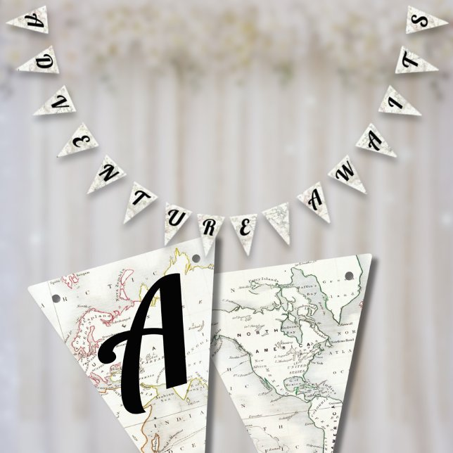 Erlebnis erwartet Vintage Karte Travel Baby Dusche Wimpelkette (Adventure Awaits Vintage Map Travel Baby Shower Bunting Flags
)