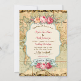 Erlebnis erwartet Vintage Rose der Weltkarte Einladung