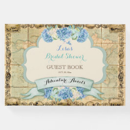 Erlebnis erwartet Vintage Weltkarte Blaue Hydrange Gästebuch