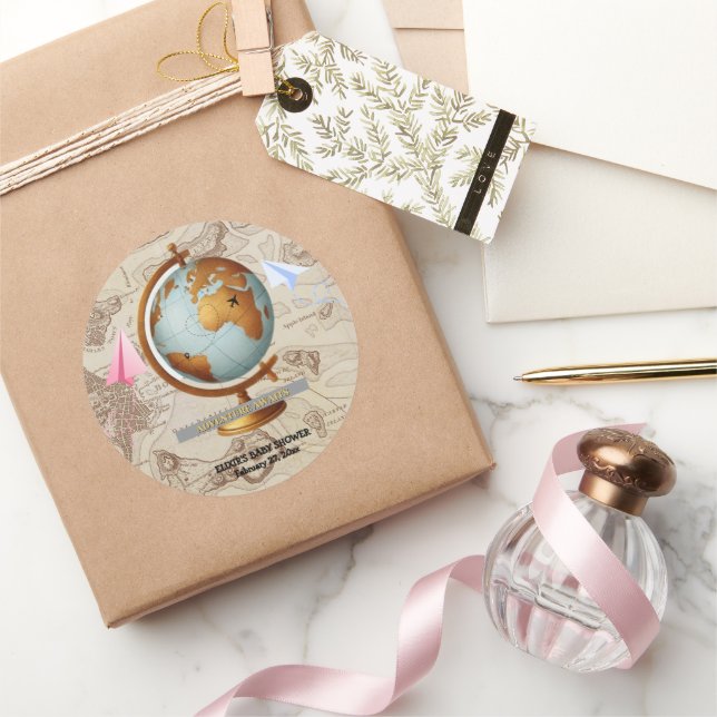 Erlebnis erwartet World Map Baby Shower Runder Aufkleber (Schenken)