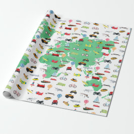 Erlebnis erwartet World Map Vehicles Geschenkpapier
