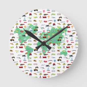 Erlebnis erwartet World Map Vehicles Runde Wanduhr