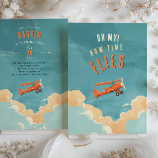 Erlebnis - Flying Airplane Erster Geburtstag Einladung