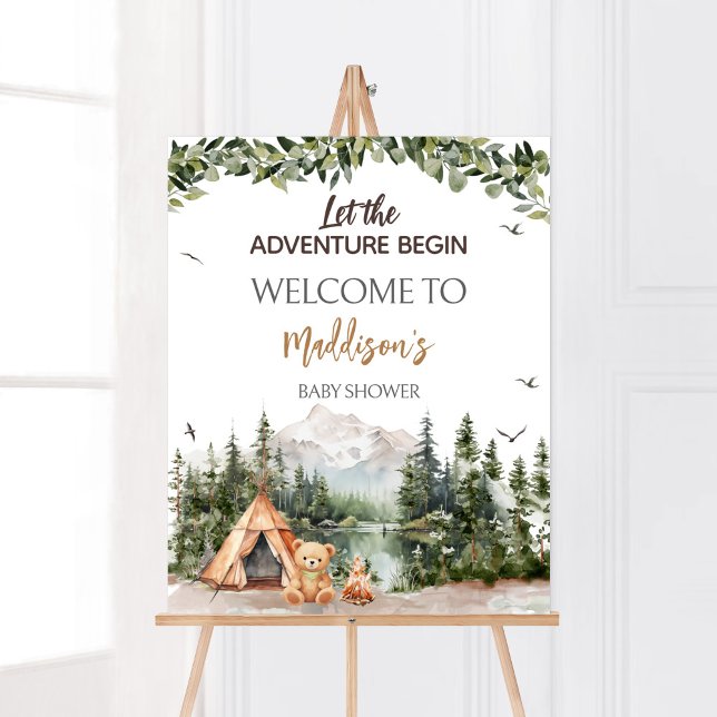Erlebnis wartet Berg Willkommen Poster (Let the Adventure Begin Baby Shower Welcome Sign)
