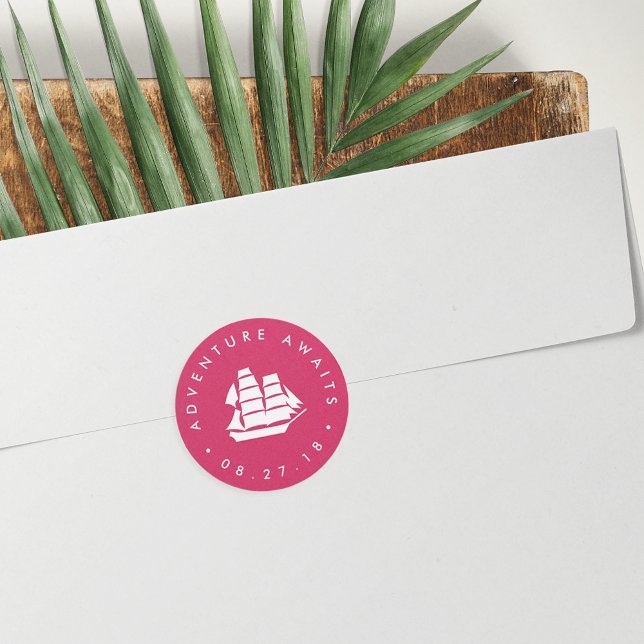 Erlebnis wartet | Fuchsien und Weißschiff Runder Aufkleber (Von Creator hochgeladen)