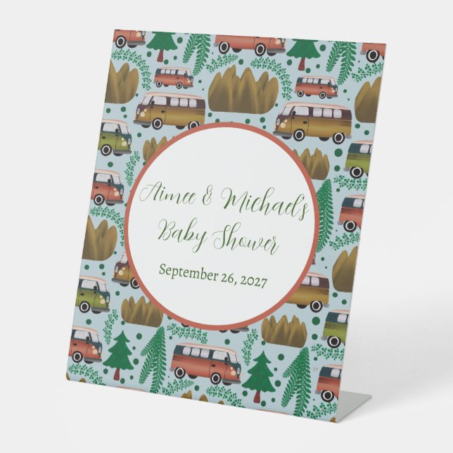 Erlebnisangebote: Camper Baby Boy Shower Sockelschild (Vorderseite)