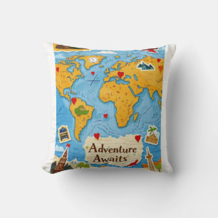 Erlebniswelten für World Map Heart Buttone Kissen