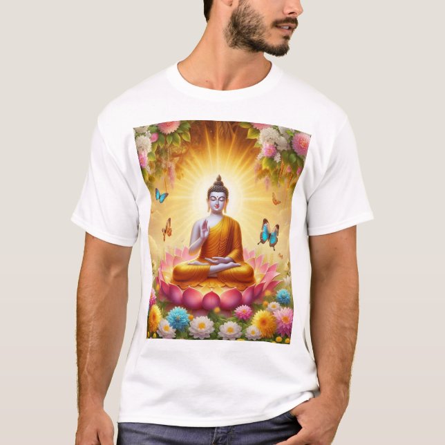 Erleuchtete Stille: Lord Buddha Wallpaper T-Shirt (Vorderseite)