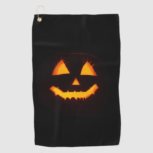 Erleuchteter Jack O Lantern  Golfhandtuch (Vorderseite)