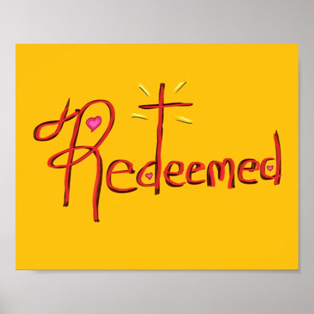 Erlöst mit Kreuz und Herz gelb Poster (Vorne)