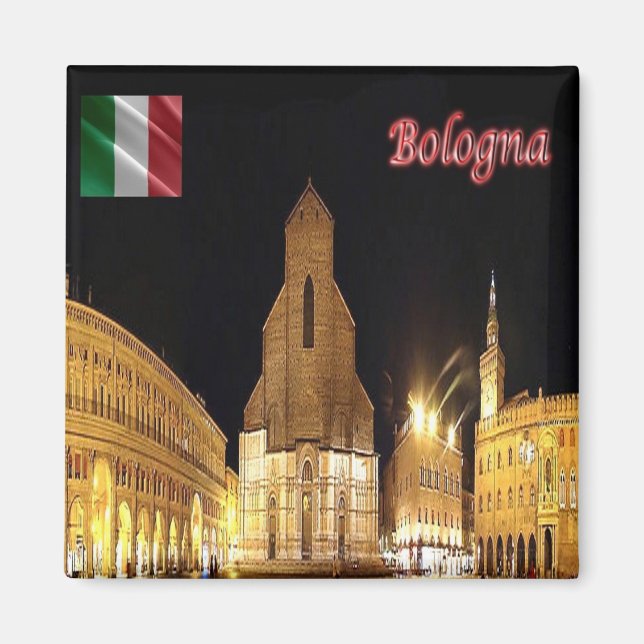 ERM001 BOLOGNA by Night, Italien, Kühlschrank Magnet (Vorne)